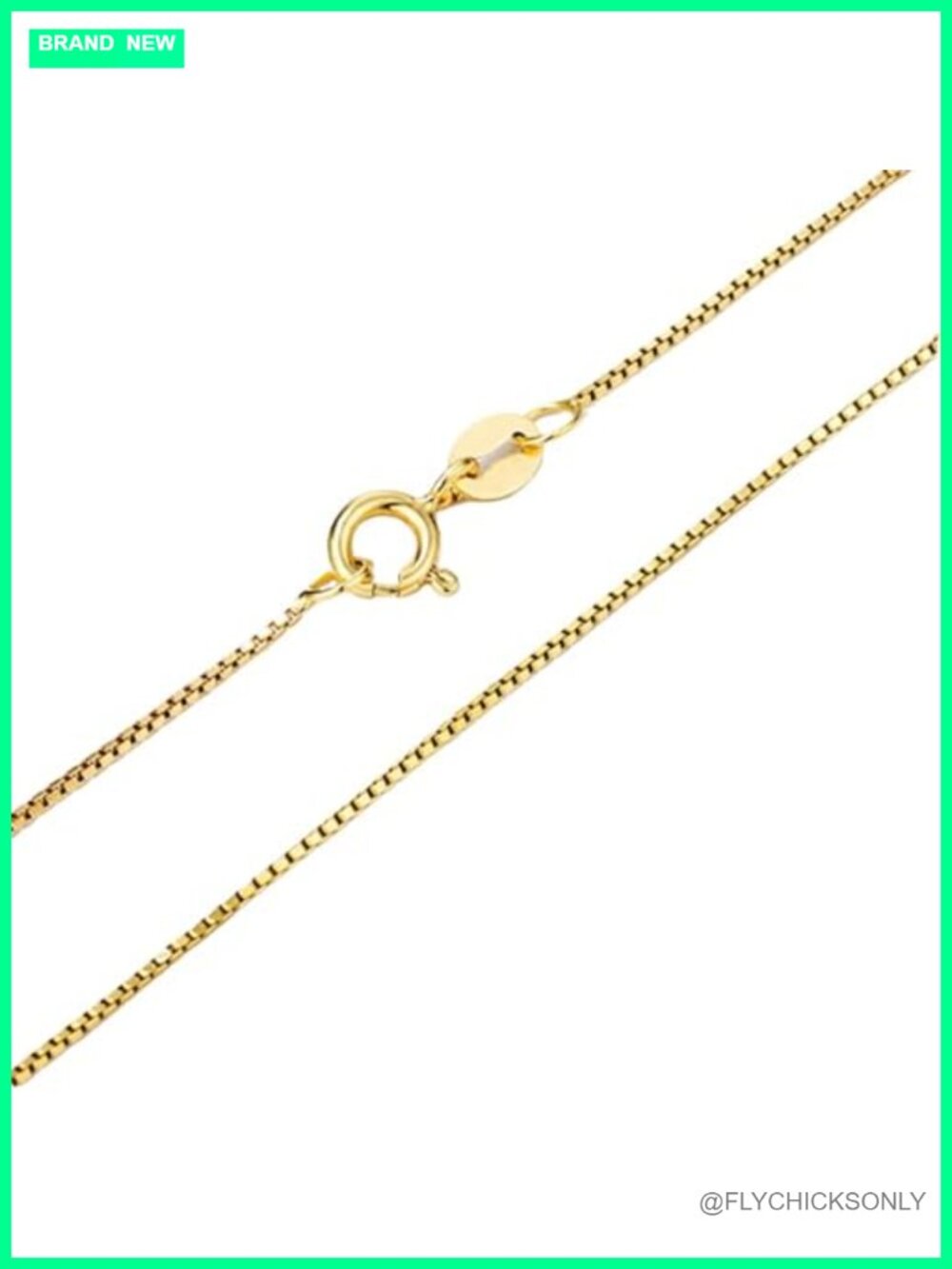 14K Real Yellow Gold Box Chain Necklace 0.6mm Spring Ring Clasp 24in